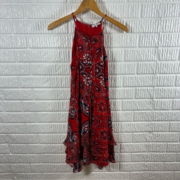 Parker Dax Silk Dress Red Flare Bandana Medium - Picture 2 of 4
